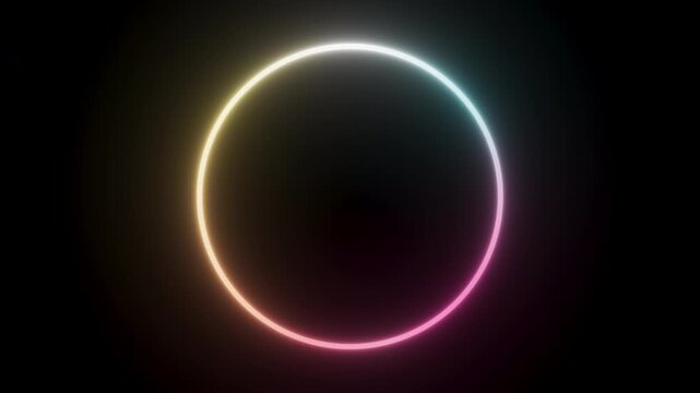 Colorful glowing circular frame with animated light moving around the ring. 3D loop animation. Seamless loop in 4K with alpha channel, ideal for titles, overlays and modern motion graphics. 60fps