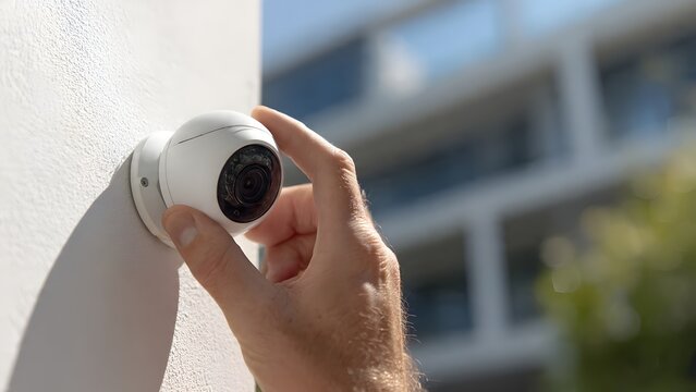 Conceptual focus on fine mechanical adjustments in modern outdoor surveillance camera configuration process