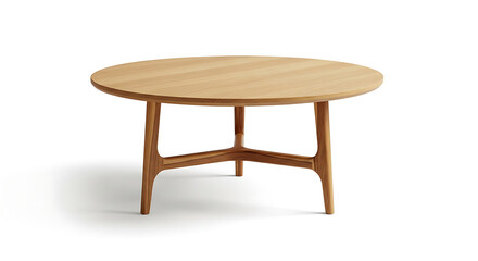 Fototapeta premium Modern wooden round coffee table with four legs isolated on white background