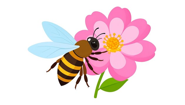 Bee Pollinating a Pink Flower - A Vibrant Nature Scene.