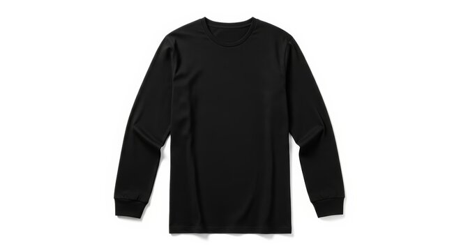 Long Sleeve Black T Shirt Symmetrically Folded Flat Lay on White Background