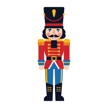 Colorful cartoon nutcracker soldier toy figure.