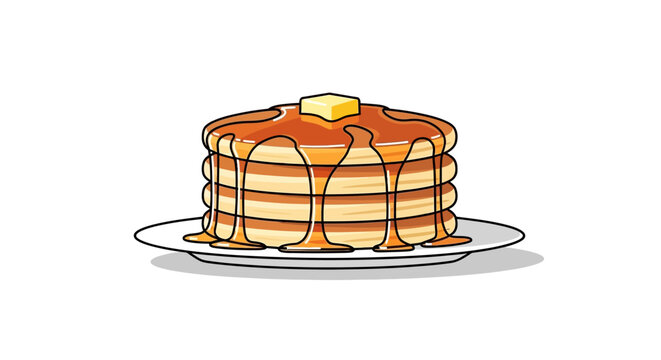 A delicious stack of pancakes drizzled with maple syrup and topped with butter.