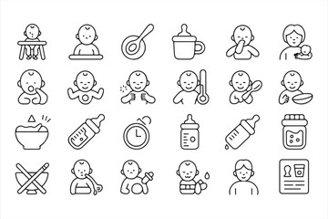 Fototapeta premium Baby Care Icons with Bottle, Food and Newborn Development Concepts