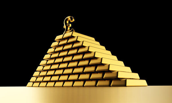 Gold bars and currency symbols for wealth investment pound
