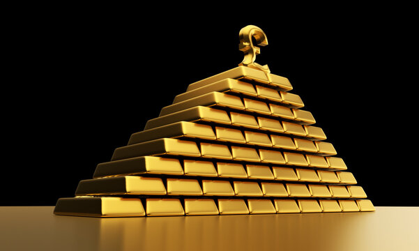 Gold bars and currency symbols for wealth investment pound