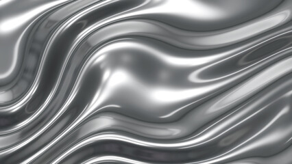 Obraz premium Silver chrome metal background, shiny and lustrous metal pattern texture, silky liquid chrome waves.