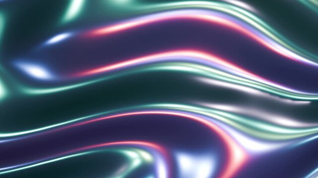 Dark purple green abstract graphics background animation, bright moving neon colors waves on black, 4K video animation.