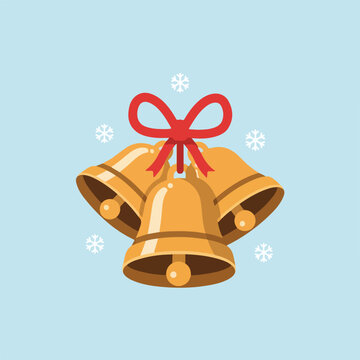 Golden Christmas Bells with Red Ribbon.