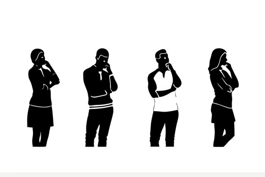 group thinking pose silhouette illustration for teamwork brainstorming and business collaboration design