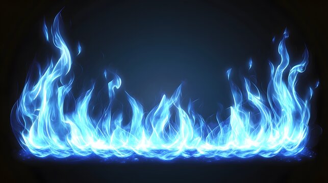 Bright blue flames rise upward against a dark background.