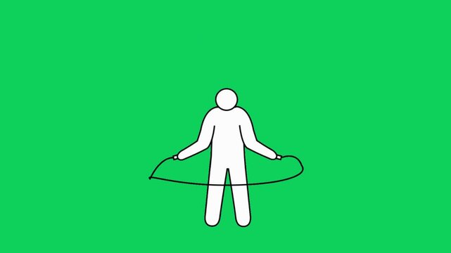 Illustration of a person jumping rope on a green background, fitness and exercise concept