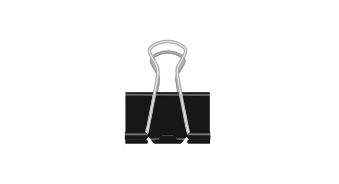 Single black binder clip isolated on a white background