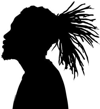 Black Silhouette of a Man with Long Dreadlocks Hairstyle Side Profile View Vector Illustration