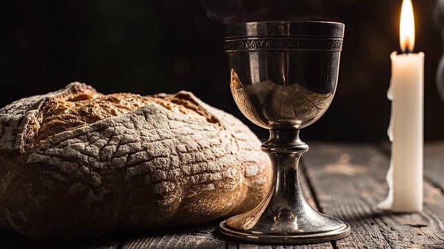 Holy Week Still Life: Bread and Wine by Candlelight - Last Supper Concept