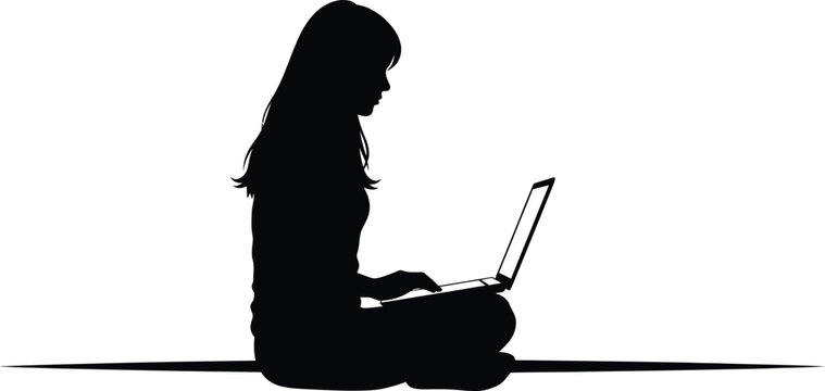 Female Digital Nomad Laptop Silhouette Remote Work Freedom