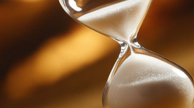 infamy. Final grain of sand falling through hourglass center, soft wooden background, dramatic lighting. wellbeing guides.