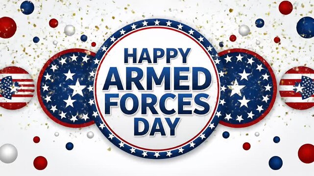 Happy Armed Forces Day celebration with stars and confetti