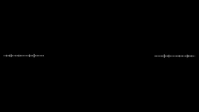 Abstract audio wave visualization on black background, Audio wave digital frequency, white audio waveform spectrum animation, Sound waves on transparent background with alpha channel. 4k .