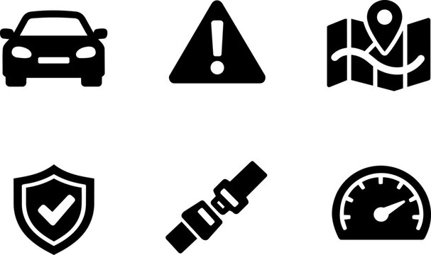 Line icon car safety driving warning navigation set
