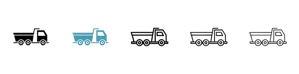 Tipper vector icon set. Garbage dumper truck symbol suitable for apps and websites. Thin line customizable illustration. Contour symbol. Vector isolated outline drawing. Editable stroke © Lovely
