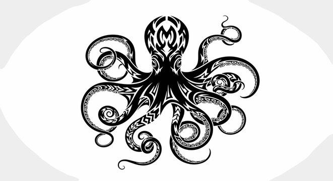 Black octopus with curly tentacles.