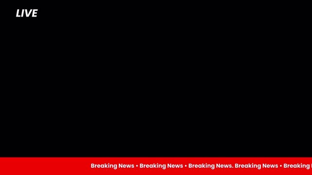 Breaking news lower third live banner animation on transparent background, Breaking news lower third overlay for broadcast footage with alpha channel, TV broadcast style animation for breaking news 