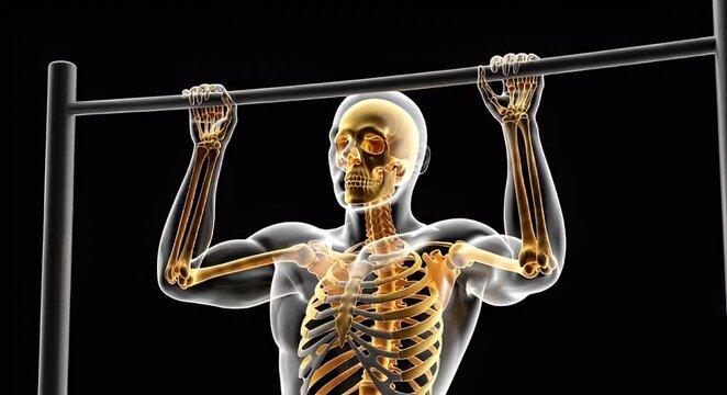 Human anatomy performing pull ups exercise illustration