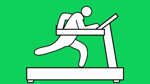 Dynamic stick figure illustration depicting a person engaged in a cardio workout on a treadmill, symbolizing health, fitness, and regular physical activity