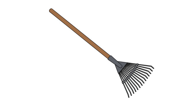 Illustration of a Garden Rake for Leaf Cleanup and Lawn Maintenance