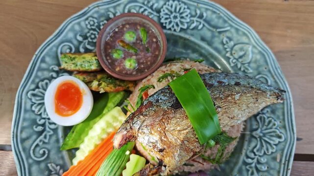 Shrimp paste chili sauce with fried mackerel.