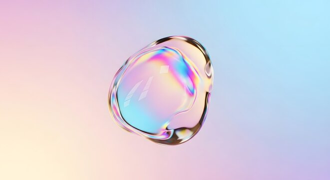 Shiny transparent liquid drops and crystal soap bubbles reflect a rainbow of light as 3d glass spheres on a vibrant pink and purple background