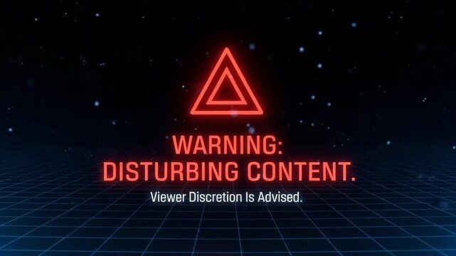 Futuristic Grid and Triangle Warning Sign for Disturbing Digital Content