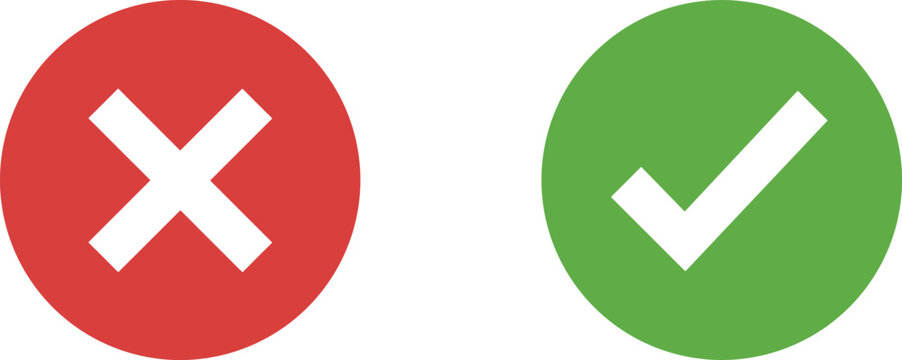 Red cross and green check mark icons correct incorrect symbols approval rejection concept vector illustration isolated modern flat design