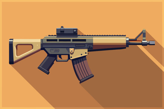 Assault rifle displayed with long shadow on orange backdrop