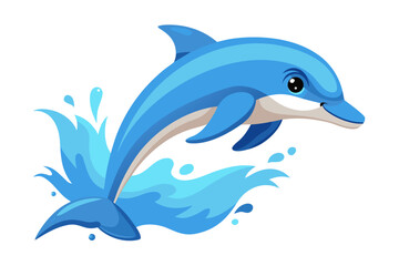 Obraz premium Blue dolphin jumping with water splash on white background