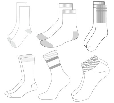 Different Socks Styles Collection Vector Set for Apparel Design and Fashion Mockup Template