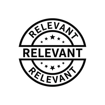 A circular black and white stamp displays the word relevant repeated three times with star accents high quality professional