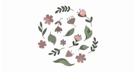 Fototapeta premium Hand drawn floral circle pattern vector with organic motion and playful doodle flower background