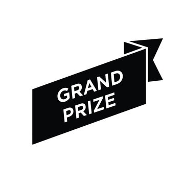 A minimalist graphic of a black ribbon banner displaying the text grand prize in bold uppercase letters