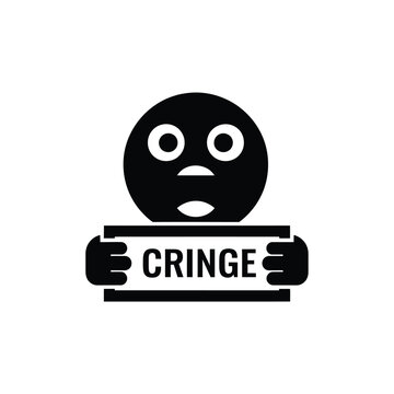 A black silhouette of a face with wide eyes and hands covering its eyes labeled cringe