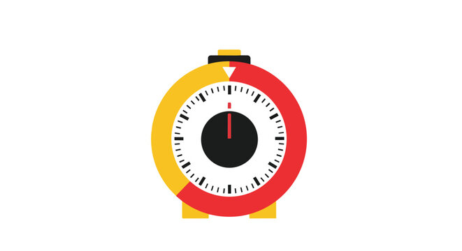 Minimalist Flat Design Kitchen Timer Icon with Red and Yellow Progress Indicator