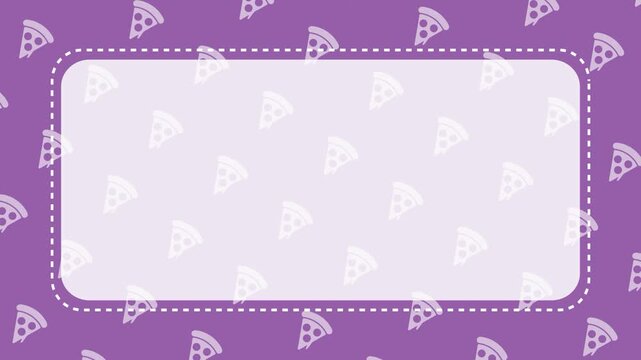 Cute Animated Purple Pizza Pattern Background with Blank Title Frame and Copy Space