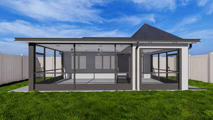 Fototapeta premium Modern Screened Lanai Enclosure 3D Rendering