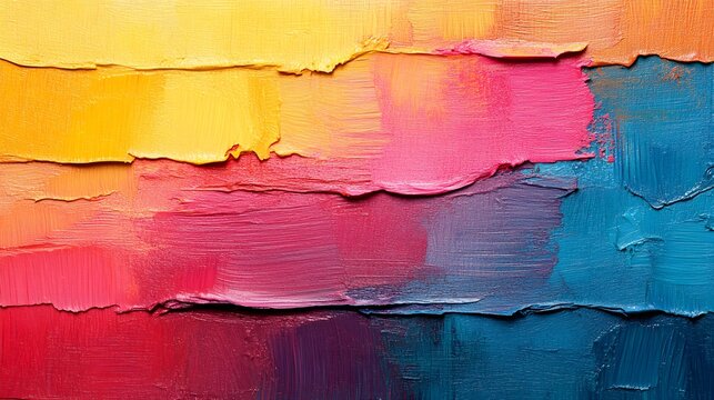 Vibrant layers of thick oil paint create a colorful abstract textured background.