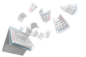 calendar pages and empty page curved  flying - 3d renderig © sea and sun