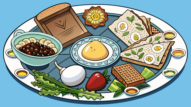 Seder plate, Passover symbols, Jewish holiday, traditional food, matzo, charoset