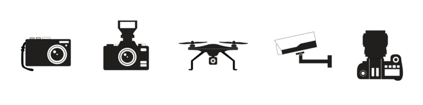 Photo and video icon set. Icons of photography, image, photo gallery, video camera and photo camera. Diaphragm icon. image, photo gallery. Vector illustration.