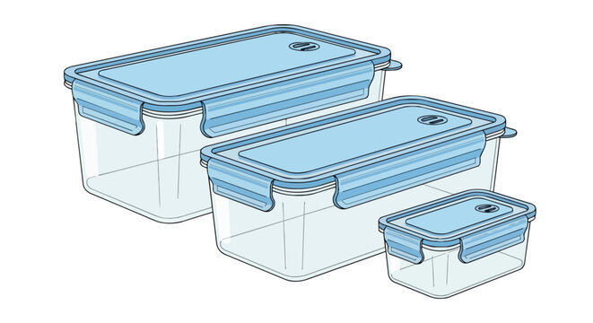 Set of Three Transparent Plastic Food Storage Containers with Blue Lids