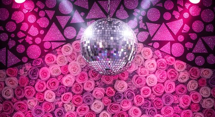 Disco Ball Shining Bright on Pink Roses Dance Floor